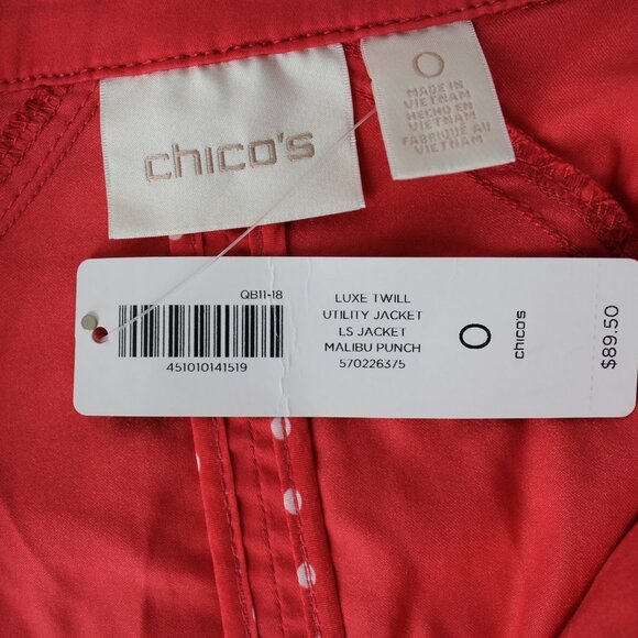 Chico's Luxe Twill Utility Jacket Malibu Punch zip snap front closure 0 4 S New - Picture 6 of 7